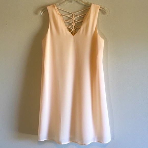 NWT Caged Back Slip Dress Tank Swing Mini Midi Openback Sleeveless Neutral Cream - Picture 7 of 9